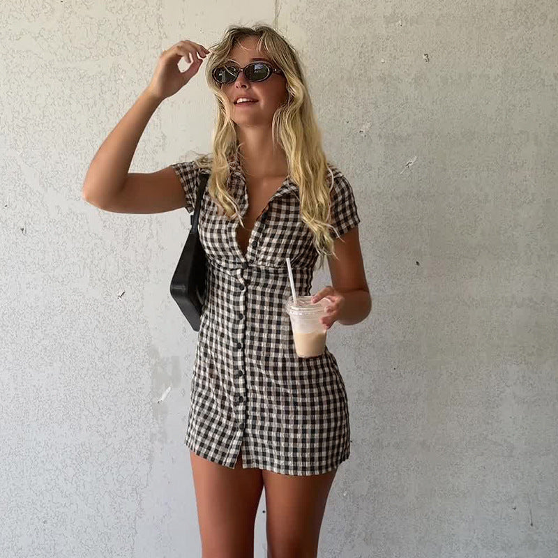 Female Graceful And Fashionable Personality Plaid Dress