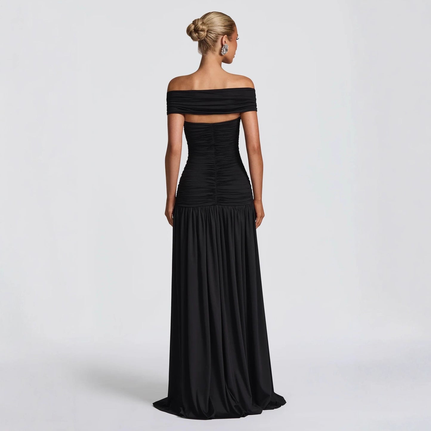 Backless Dress Mesh Pleated Slit Skirt