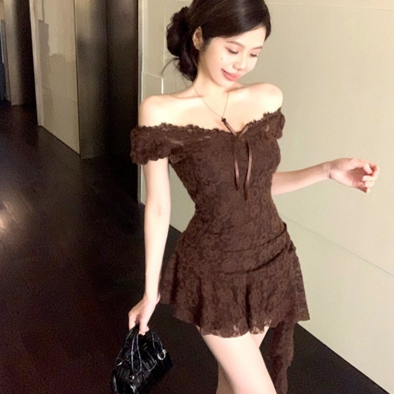 V-neck Lace Short Sleeve Dress Women