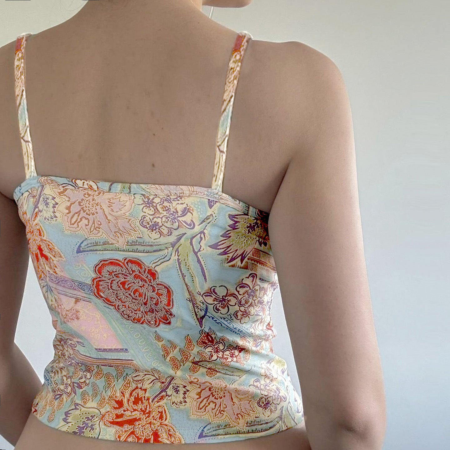 French Retro Printed Contrast Color Beaded Camisole