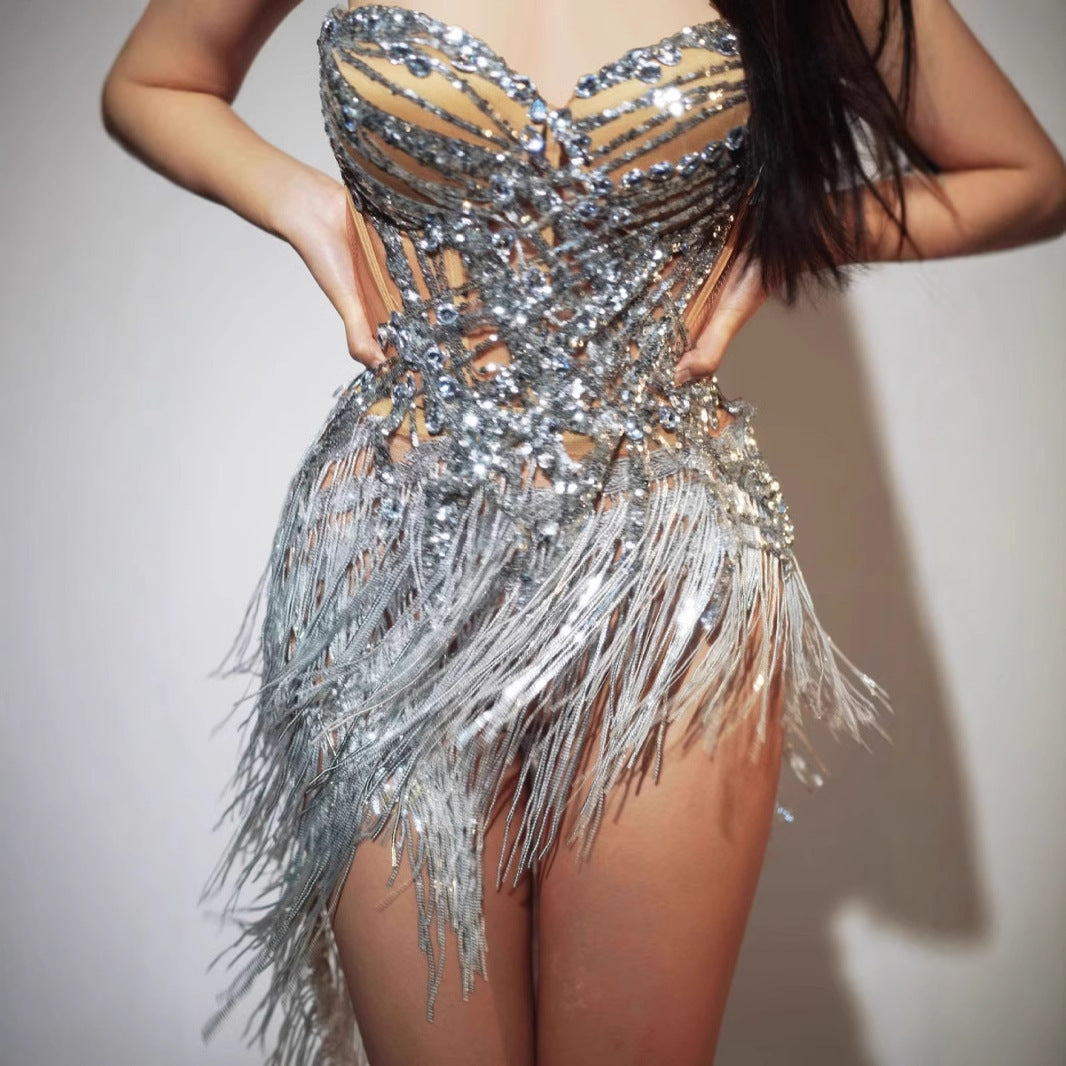 Rhinestone Tassel Dance Skirt