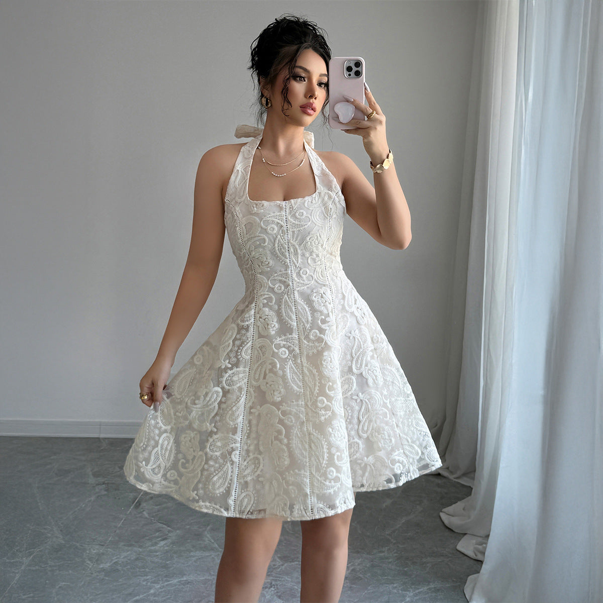 Flowered Halterneck Skirt Dress