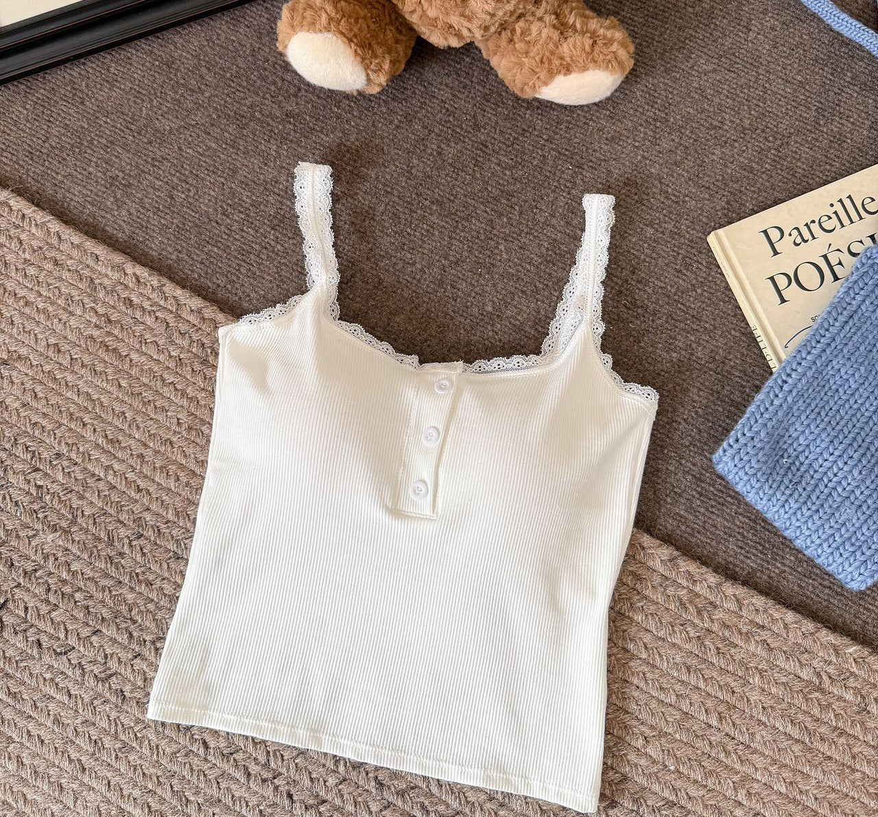 Vest Lace Slimming Stripes Button With Chest Pad