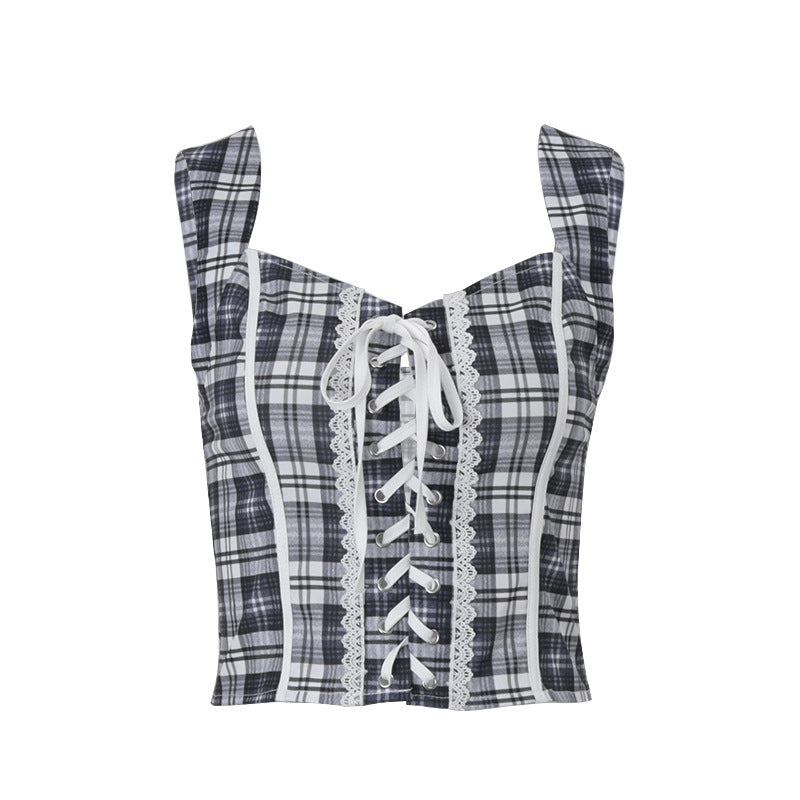 American Vintage Stripe Strap Design Temperament Spaghetti-strap Camisole Top