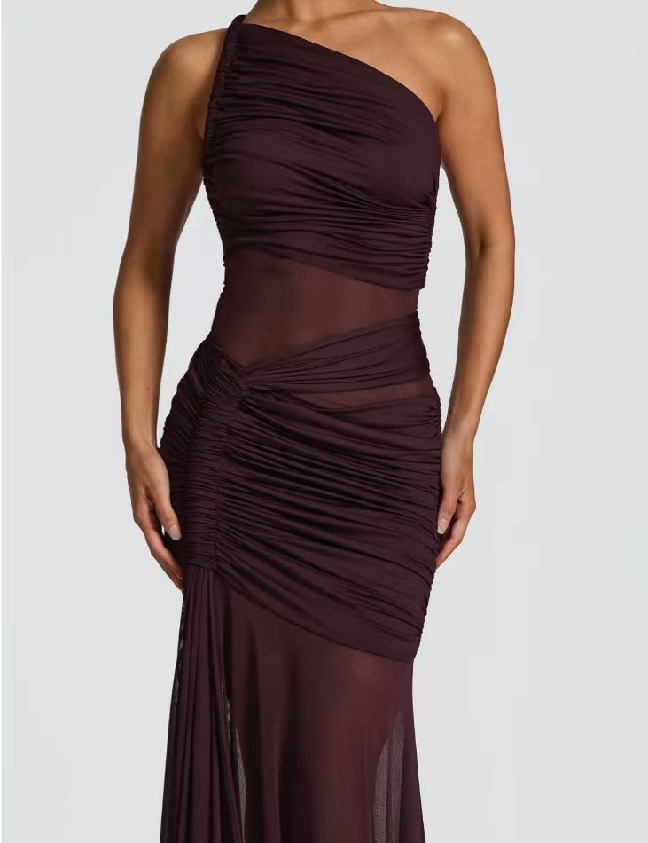 Cross Slant Shoulder  Pleated Dress