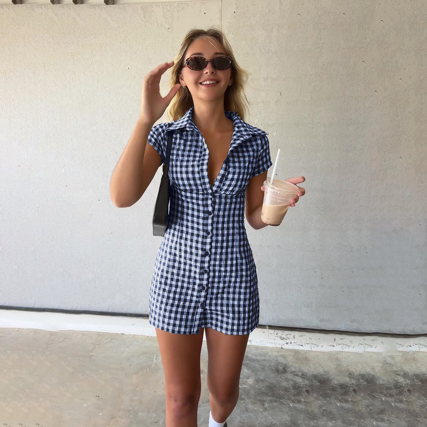 Female Graceful And Fashionable Personality Plaid Dress