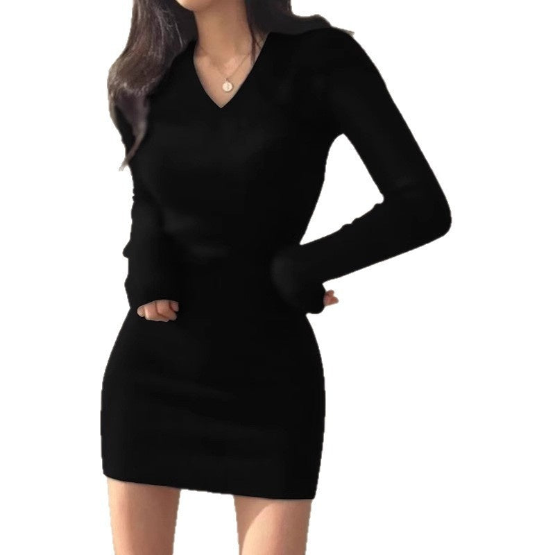 Slim Fit Dress Women's Bag Hip Black Tight Coat Inner Knitted Base Short Skirt