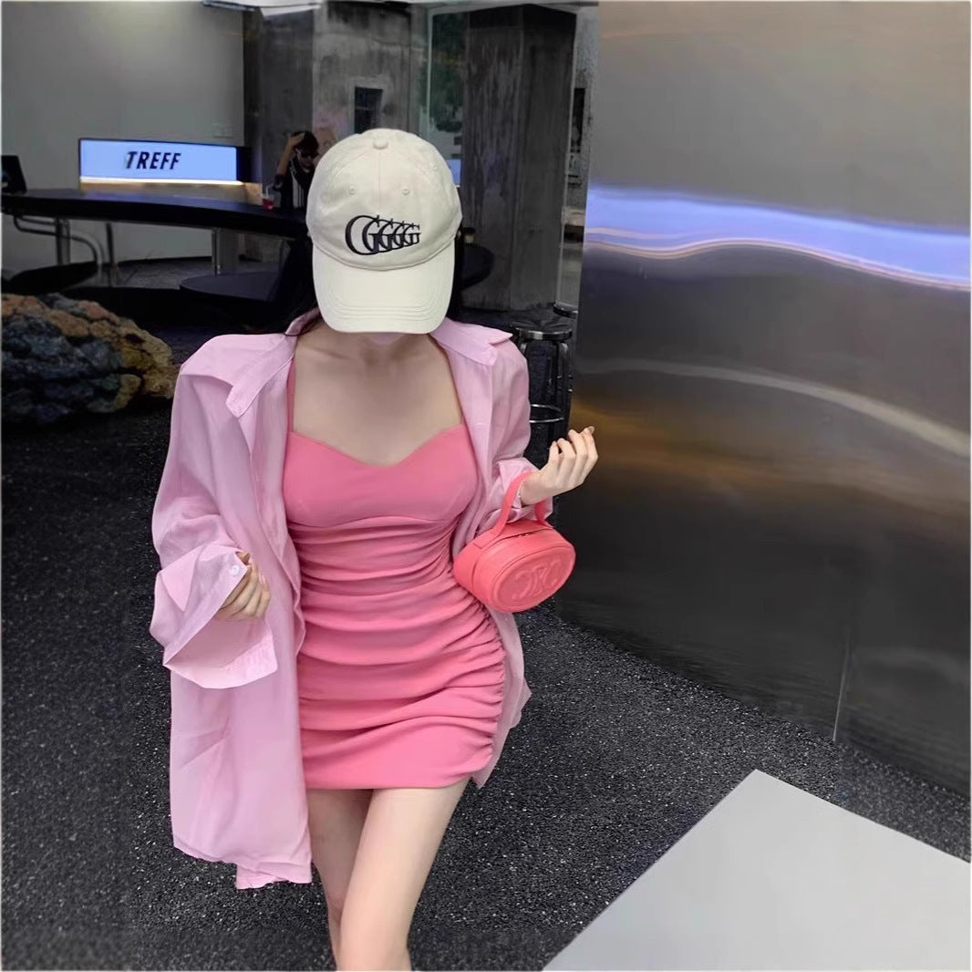 French Hipster Style Green Suspenders Dress