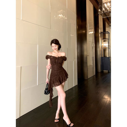 V-neck Lace Short Sleeve Dress Women