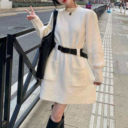 Long Sleeve Loose Knitted Base Dress Women