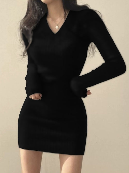 Slim Fit Dress Women's Bag Hip Black Tight Coat Inner Knitted Base Short Skirt
