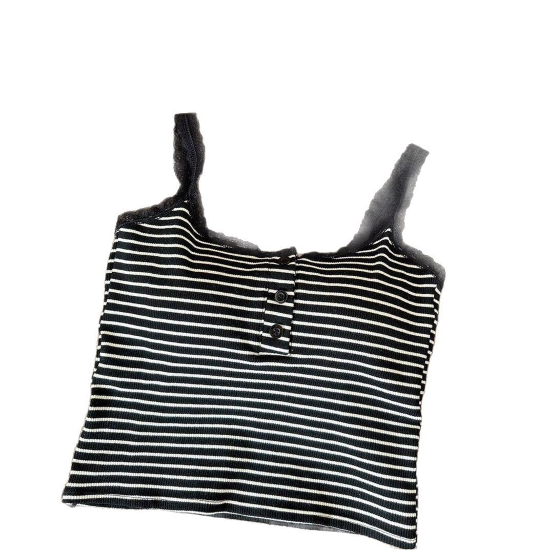 Vest Lace Slimming Stripes Button With Chest Pad