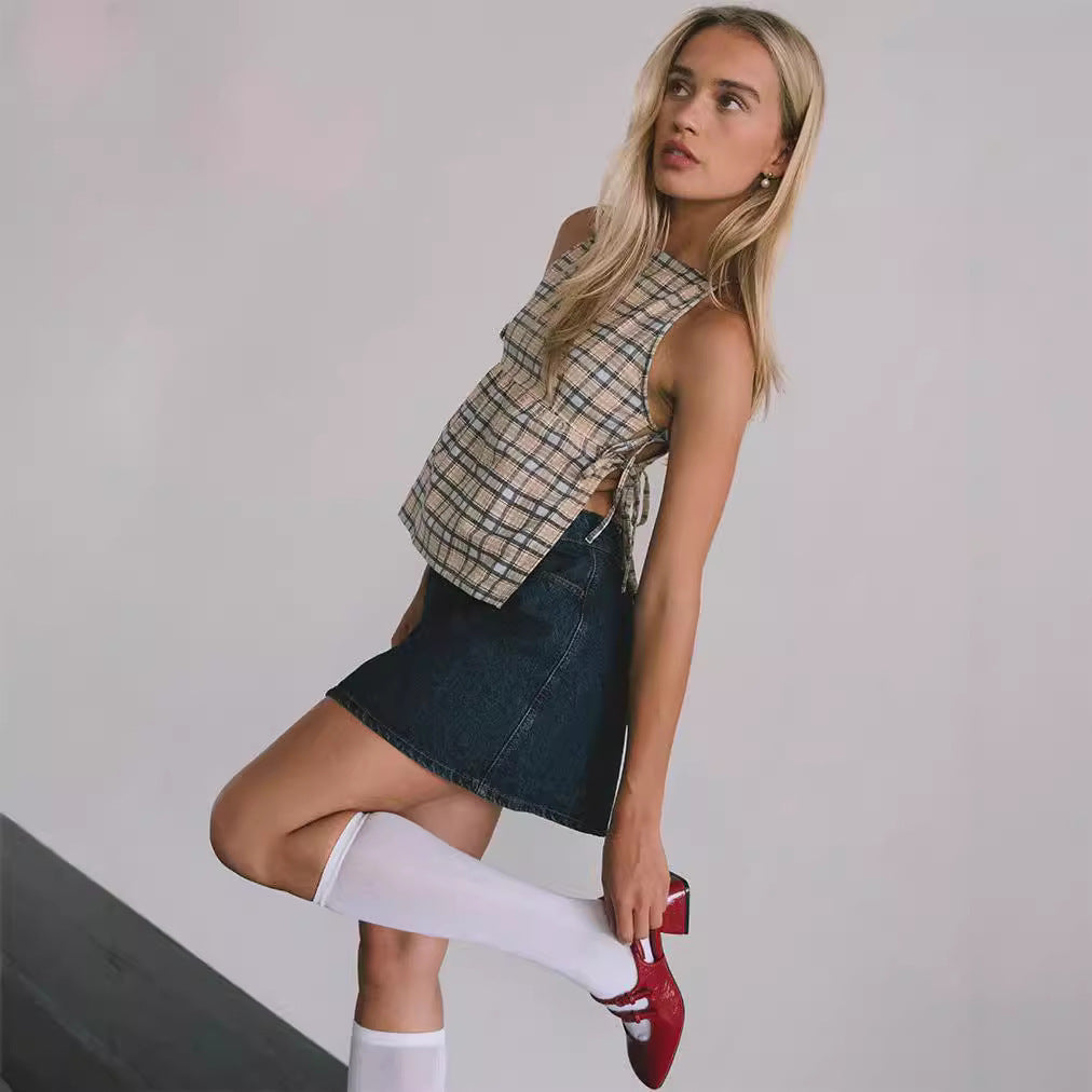 Strap Strap Sexy Checkered Top
