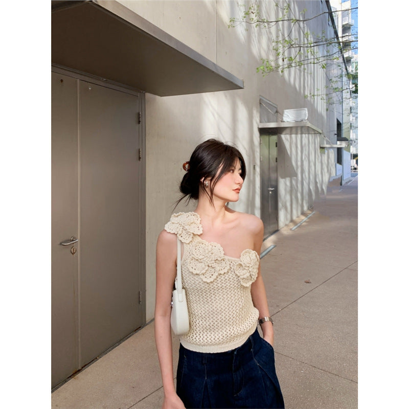 Three-dimensional Flower Shoulder Hook Flower Hollow Knitted All-matching Sling