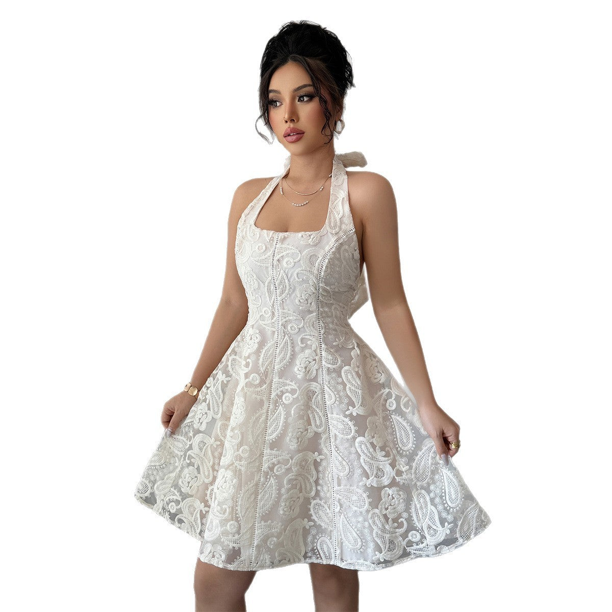 Flowered Halterneck Skirt Dress