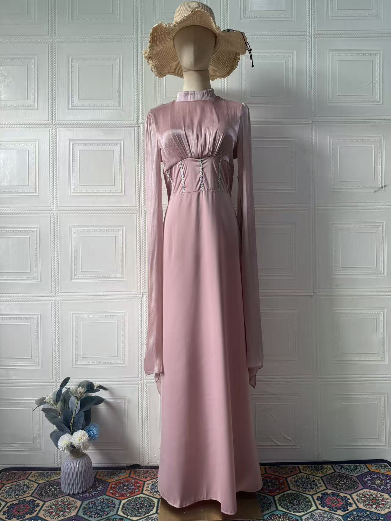 Long Sleeve Silky Maxi Dress Soft Dress