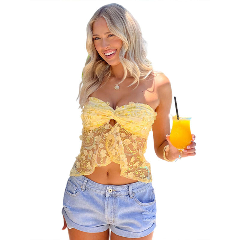 Women's Slim Fit Slim Fit Tube Top Backless Sequined Vest