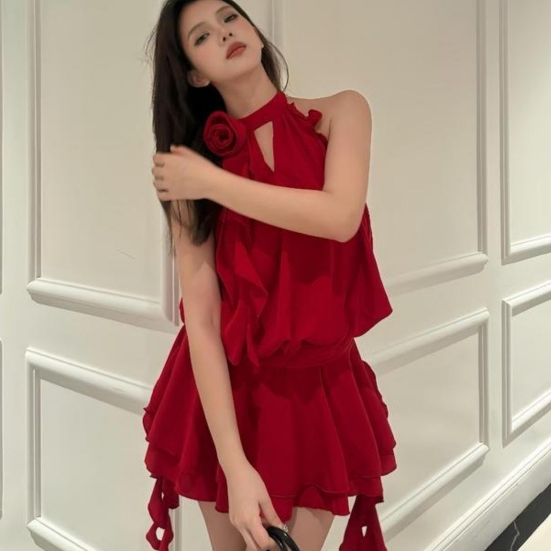 Flower Halter Backless Dress