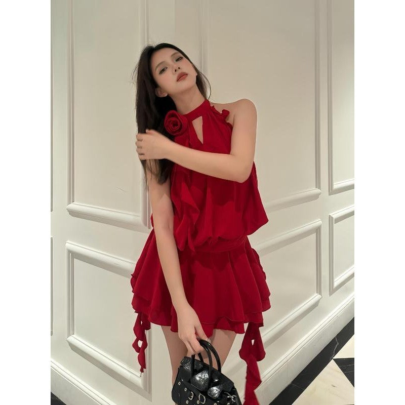 Flower Halter Backless Dress