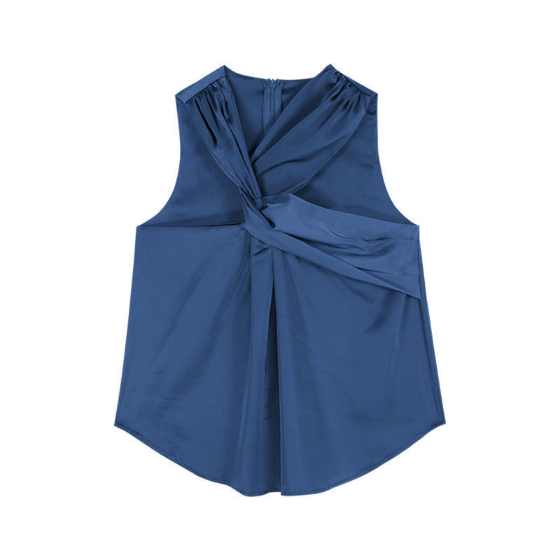 Blue Halter Niche Sleeveless Vest Elegant Chic Slim Top