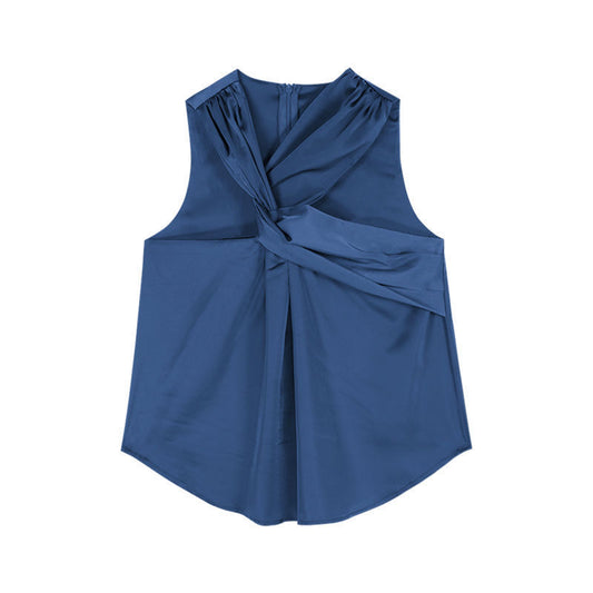 Blue Halter Niche Sleeveless Vest Elegant Chic Slim Top