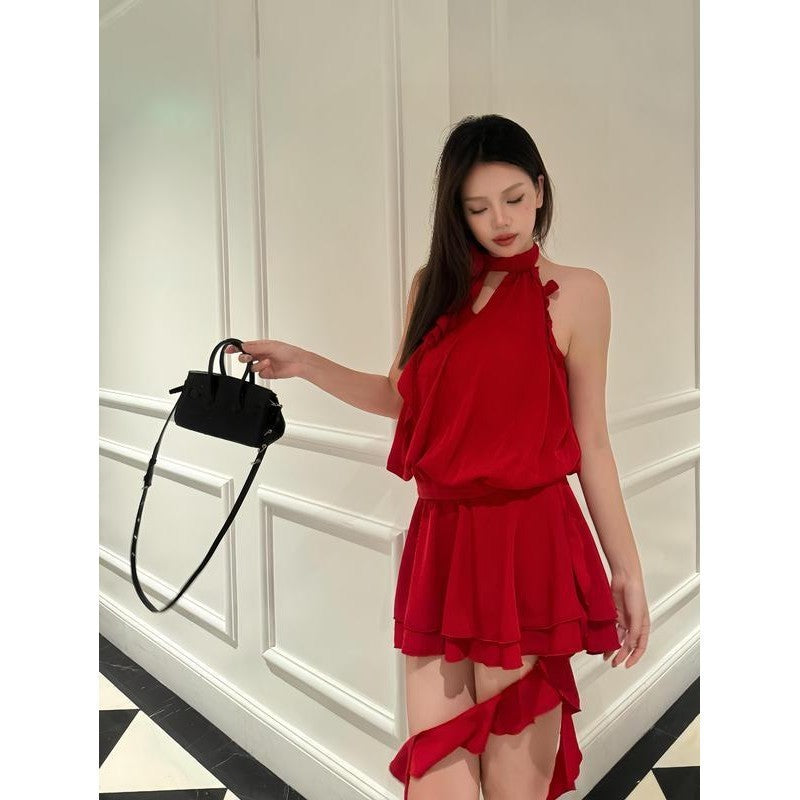 Flower Halter Backless Dress