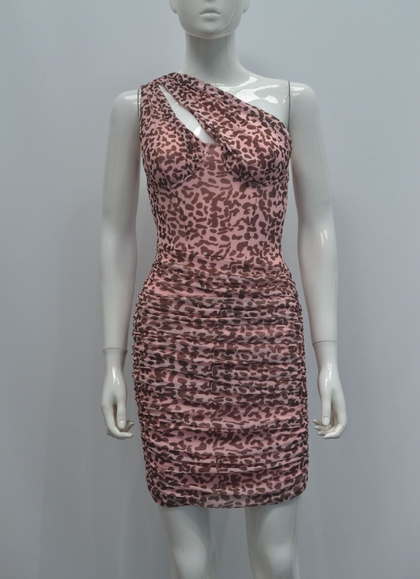 Leopard Print One Shoulder Sexy Bandage Dress