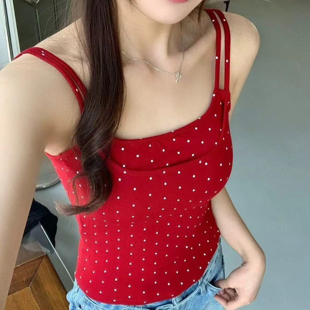 U Backless Polka Dot With Chest Pad Outer Wear Bottoming Sling