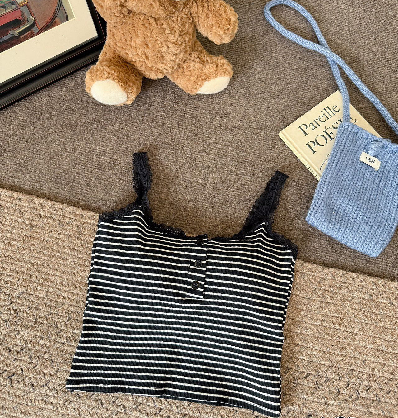 Vest Lace Slimming Stripes Button With Chest Pad