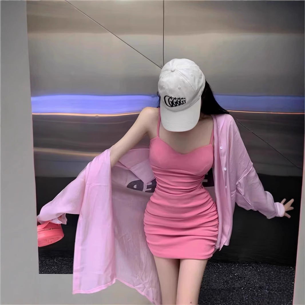 French Hipster Style Green Suspenders Dress