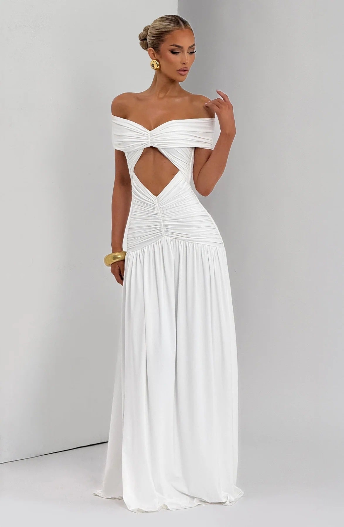Off-shoulder maxi Capri dress