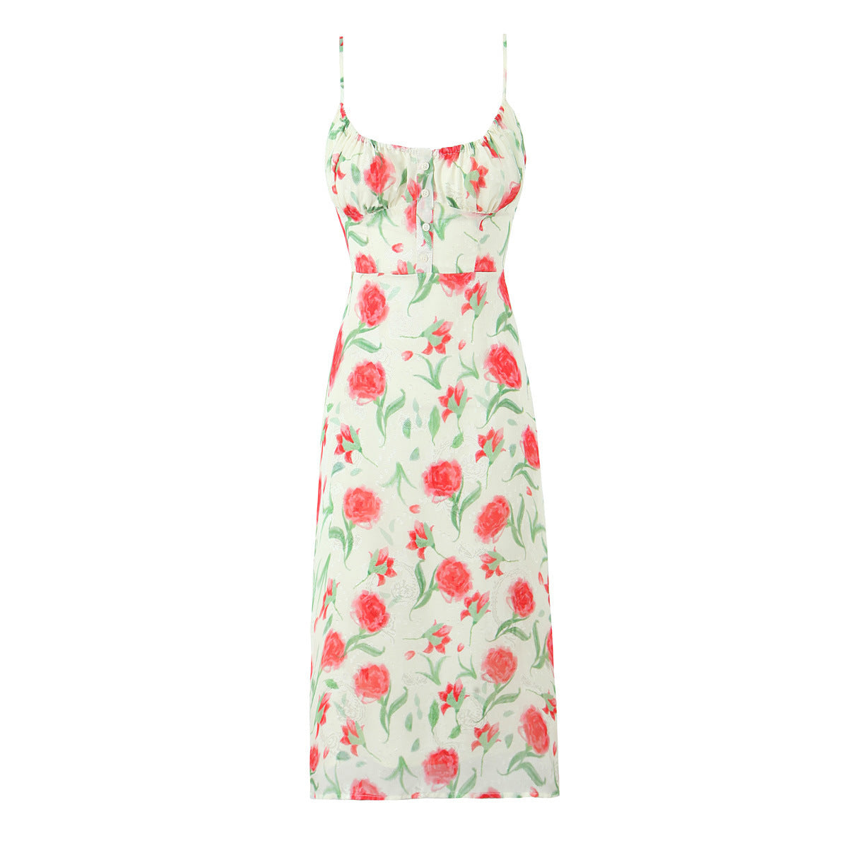 Printed Sling Slim Fit Backless Mid-length Dress