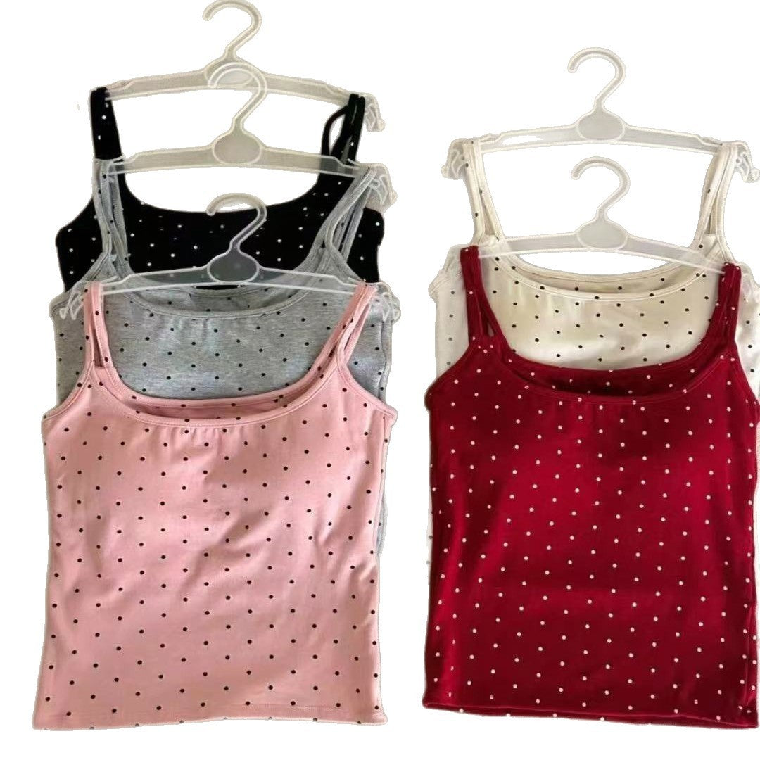U Backless Polka Dot With Chest Pad Outer Wear Bottoming Sling